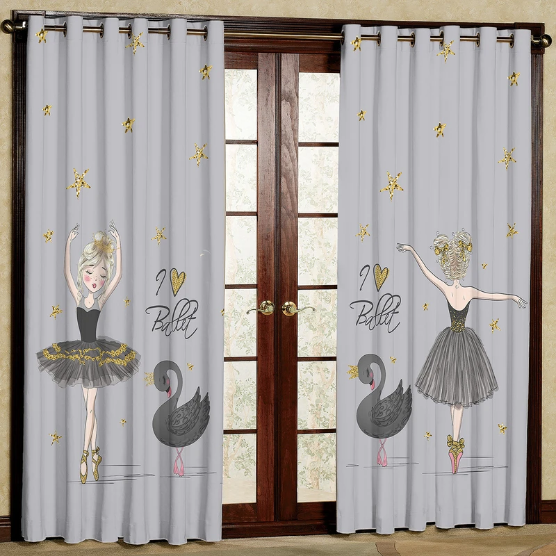 پرده مدل دختر و قو مخمل پانچی کد 1133 سایز 140x280 سانتی متر