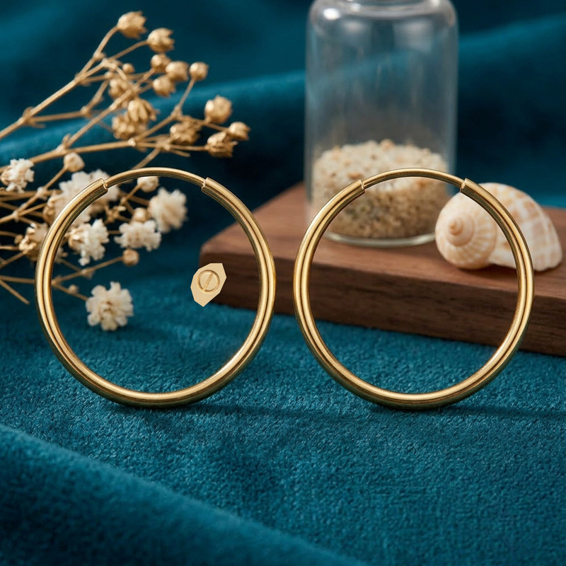 گوشواره حلقه‌ای طلا 18 عیار زنانه طلا و جواهر ویانا مدل ساده - 10
