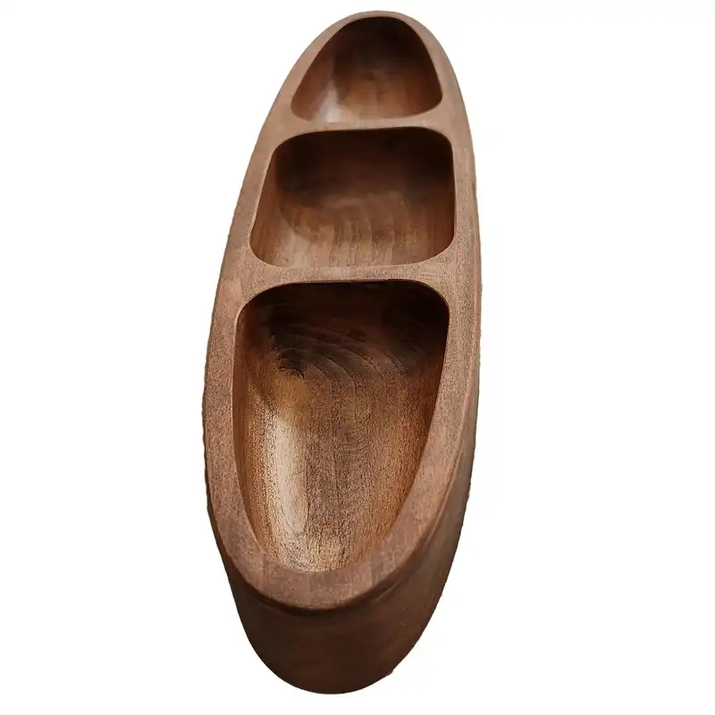 ظرف سرو چوبی گردوچ مدل قایقی سه خونه کد DK - 5000