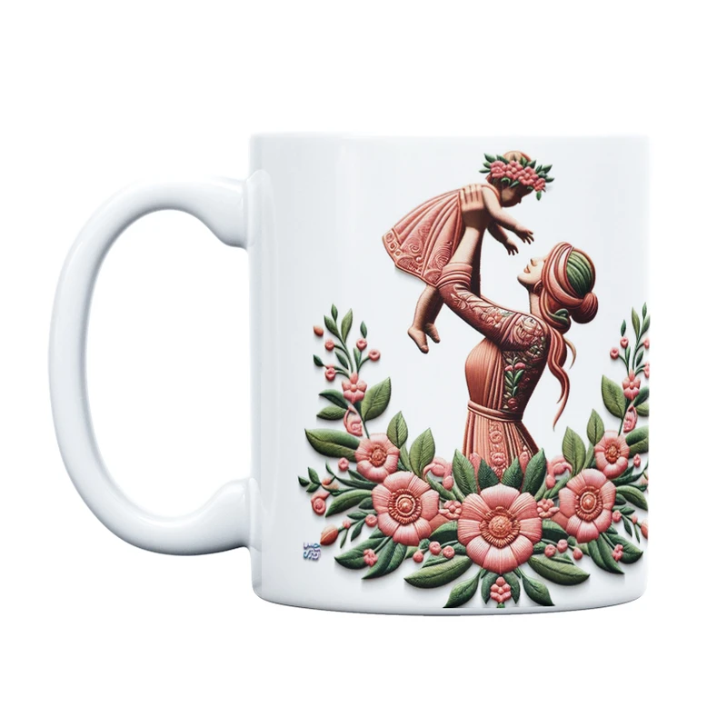 ماگ حس آمیزی طرح سه بعدی مدل تم گلدوزی مادر و کودک کد 10