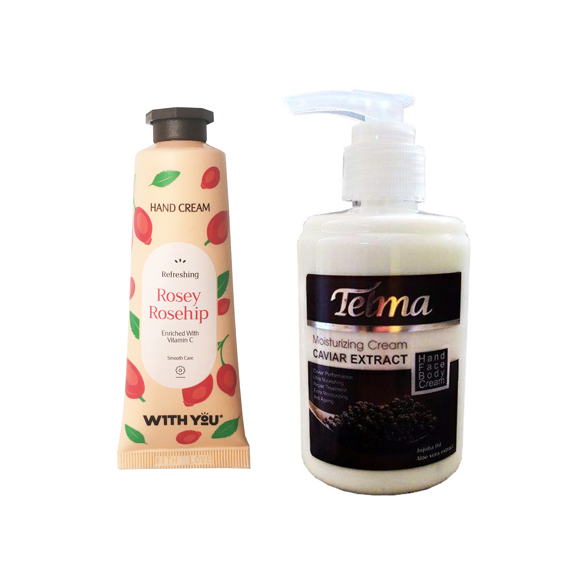کرم آبرسان و مرطوب کننده تلما مدل خاویار حجم 200 میلی لیتر به همراه کرم مرطوب کننده ویت یو مدل Rosey Rosehip حجم 50 میلی لیتر 