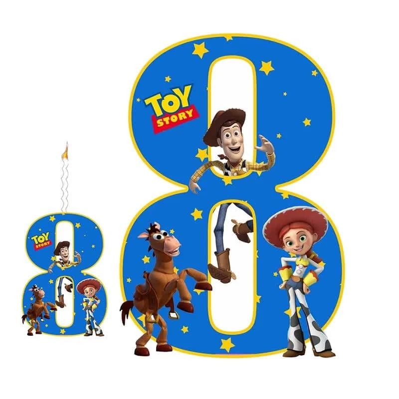 استند رومیزی تولد مدل عدد 8 طرح داستان اسباب بازی ها به همراه شمع