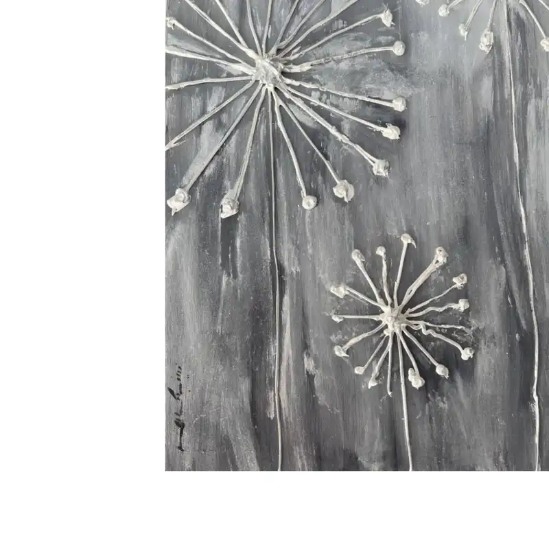 تابلو نقاشی اکریلک برجسته مدل قاصدک و برگ مجموعه دو عددی