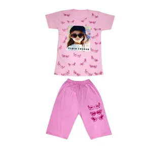 ست تی شرت آستین کوتاه و شلوارک دخترانه مدل چراغدار کد 04