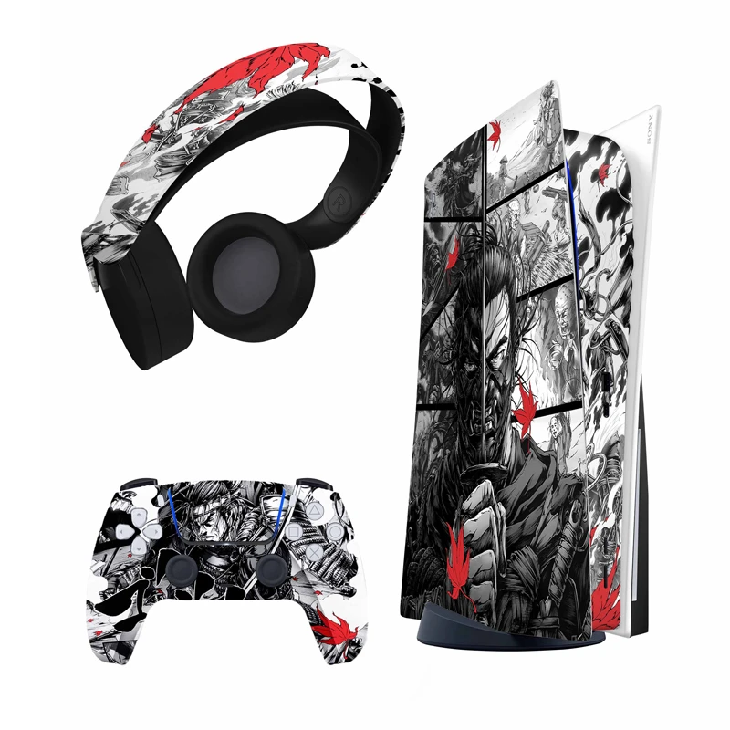 برچسب کنسول و دسته بازی و هدفون پلی استیشن 5 هاماگراف مدل Ghost of Tsushima مات مناسب برای دستگاه دیسک خور