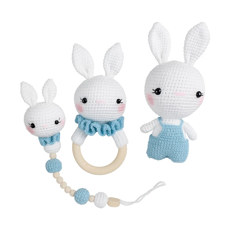 جغجغه مدل خرگوش به همراه عروسک و بند پستانک مجموعه 3 عددی