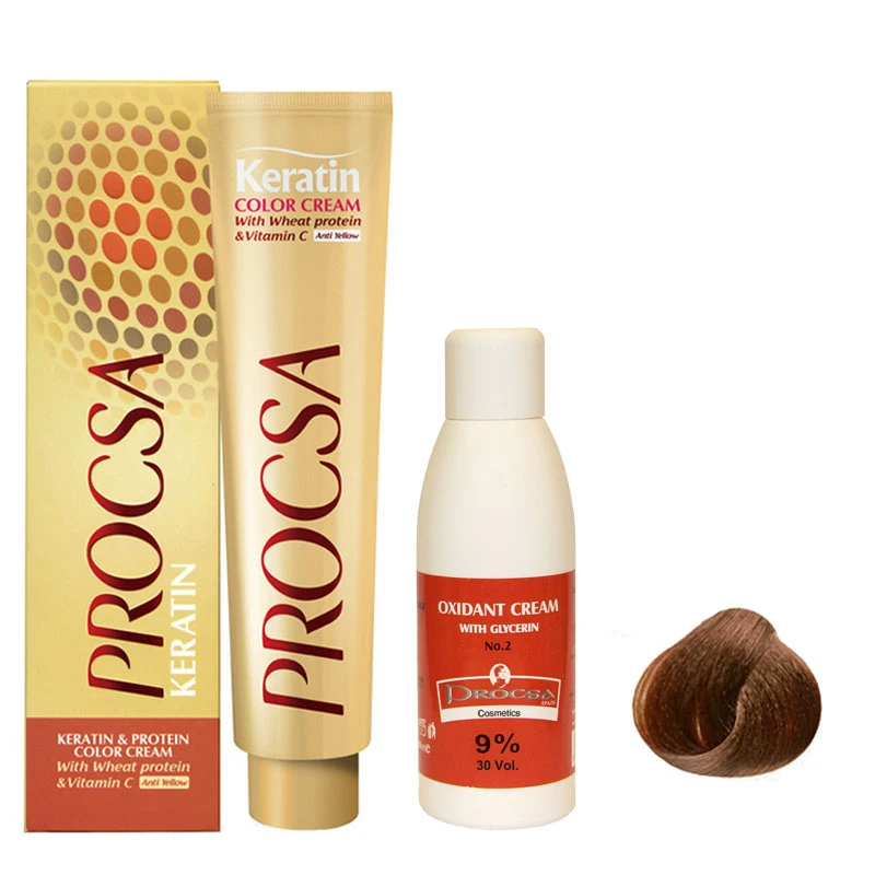 رنگ مو پروکسا سری Bronze شماره 7.42 حجم 100 میلی لیتر رنگ بلوند برنز متوسط به همراه اکسیدان مدل گلیسیرینه نه درصدی حجم 120 میلی لیتر