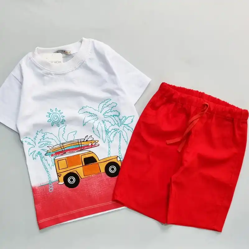 ست تی شرت و شلوارک پسرانه مدل کامیون ساحل