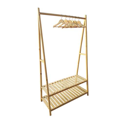 رگال لباس مدل دوطبقه به همراه 6 عددی چوب لباسی