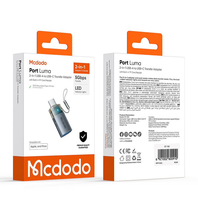 مبدل USB-A / Micro SD به USB-C مک دودو مدل OT-7600