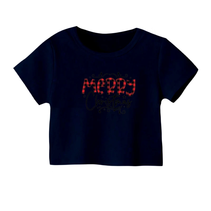 کراپ‌ تی‌شرت آستین کوتاه زنانه مدل نوشته کریسمس کد 20