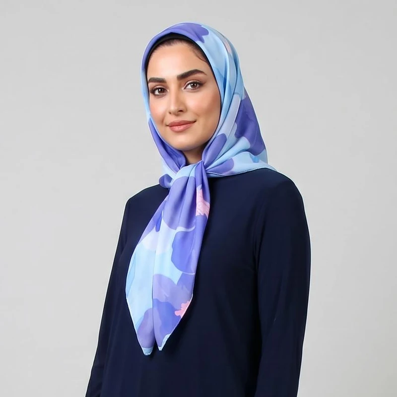 دستمال سر و گردن زنانه مدل مینی نخی تابستانه گل بنفشه کد a-2610