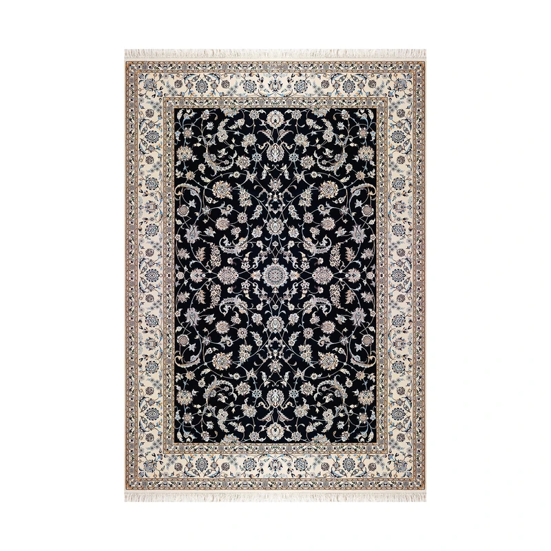 فرش دستبافت ۶ متری مدل افشان نایین ۶لا کد 1074 زمینه سرمه ای