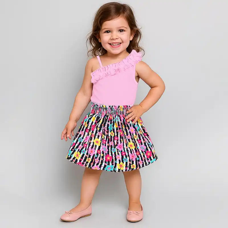 ست تاپ و دامن دخترانه دل آویز مدل T353