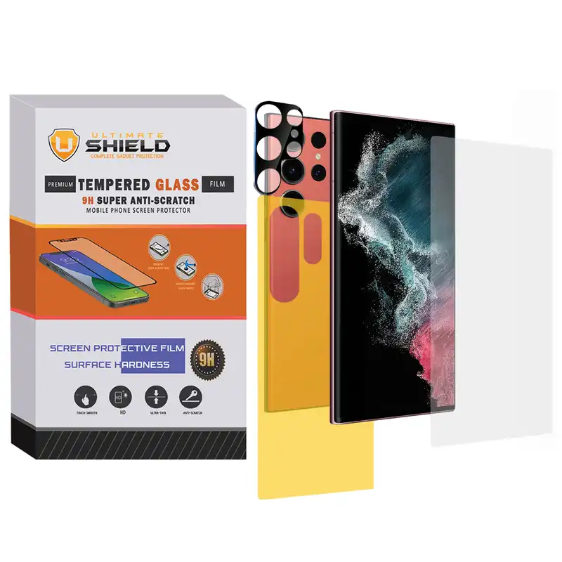 محافظ لنز دوربین آلتیمیت شیلد مدل 3D-UT مناسب برای گوشی موبایل سامسونگ Galaxy S22 Ultra به همراه محافظ صفحه نمایش و محافظ پشت گوشی