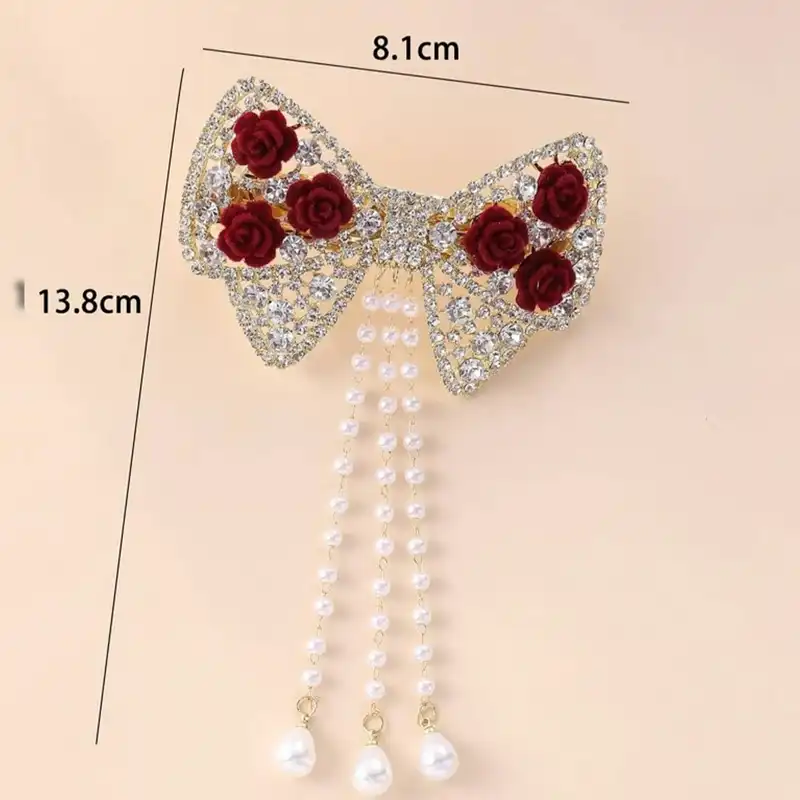 گیره مو زنانه مدل فرانسوی رز مخملی آویزدار کد 4105 brg