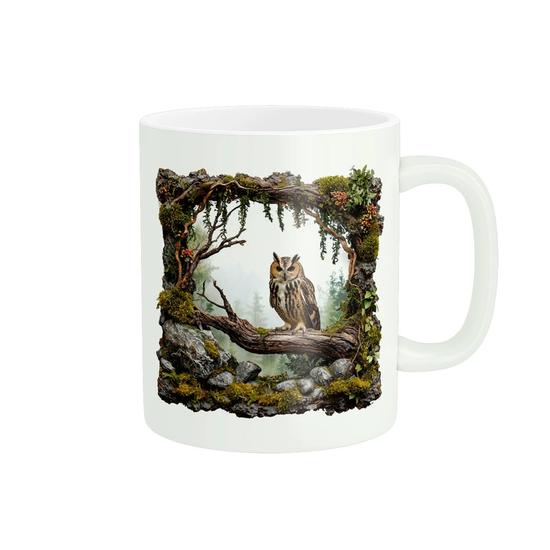 ماگ پادآفرین مدل منظره طبیعت جنگل و پرنده جغد کد 018