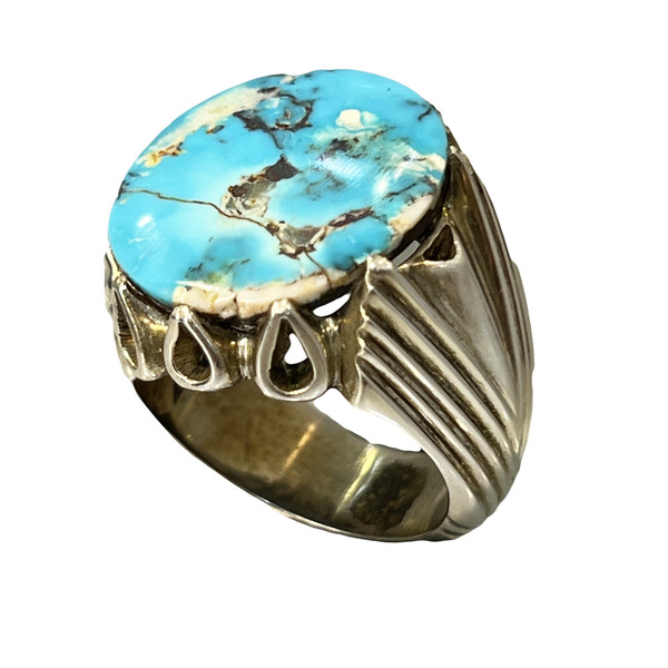 انگشتر نقره مردانه مدل اسپرت نگین فیروزه نیشابوری