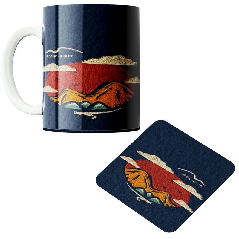 ماگ پادآفرین مدل کوه کد 459 به همراه زیر لیوانی 