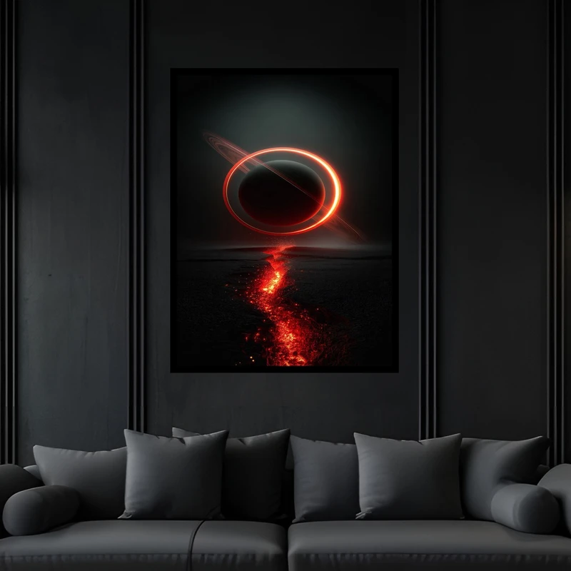 تابلو بکلیت طرح دکوری هنری مدرن فضا و کهکشان ستاره و سیاره مدل B-bu6440 فریم مشکی