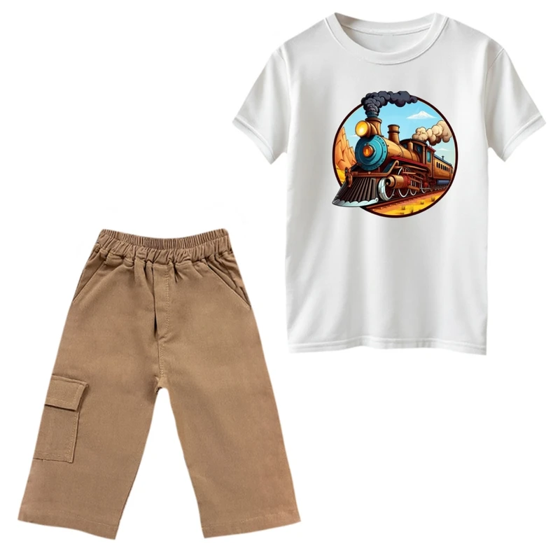 ست تی‌شرت و شلوارک پسرانه مدل قطار