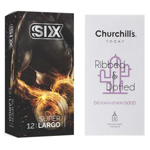 کاندوم چرچیلز مدل Do Each Other Good بسته 12 عددی به همراه کاندوم سیکس مدل سفت کننده و بزرگ کننده  بسته 12 عددی 