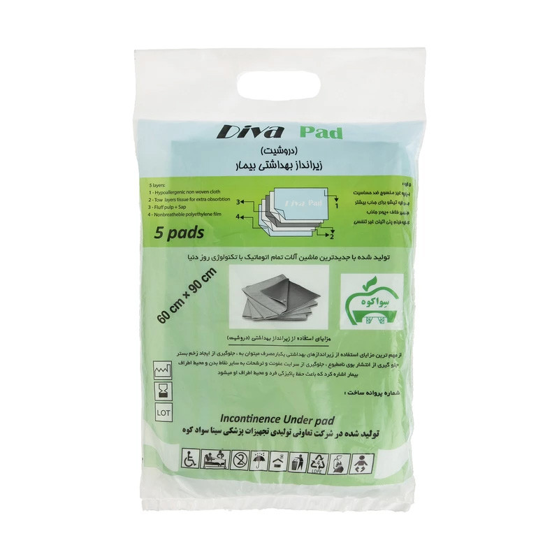 زیر انداز بهداشتی بیمار دیوا مدل دروشیت بسته 2 عددی