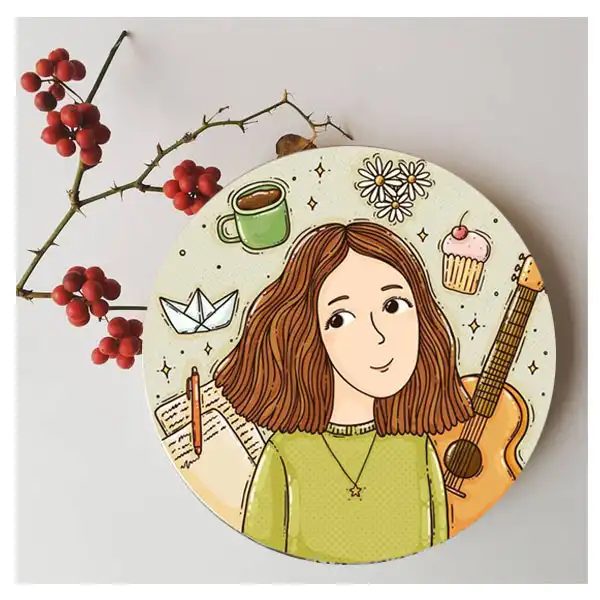 بشقاب دیوارکوب سفالی طرح دختر و آرزو