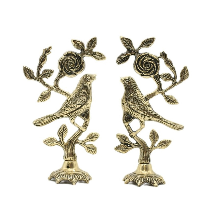 مجسمه برنجی مدل گل و بلبل کد S-4089 مجموعه 2 عددی