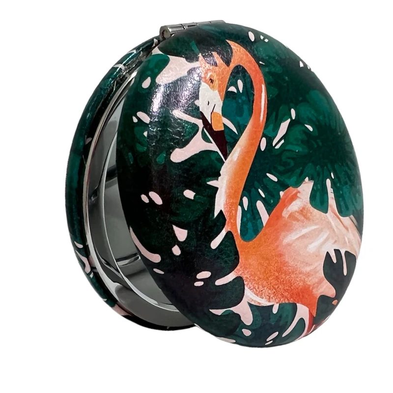 آینه جیبی مدل گرد فانتزی طرح فلامینگو در هاوایی 