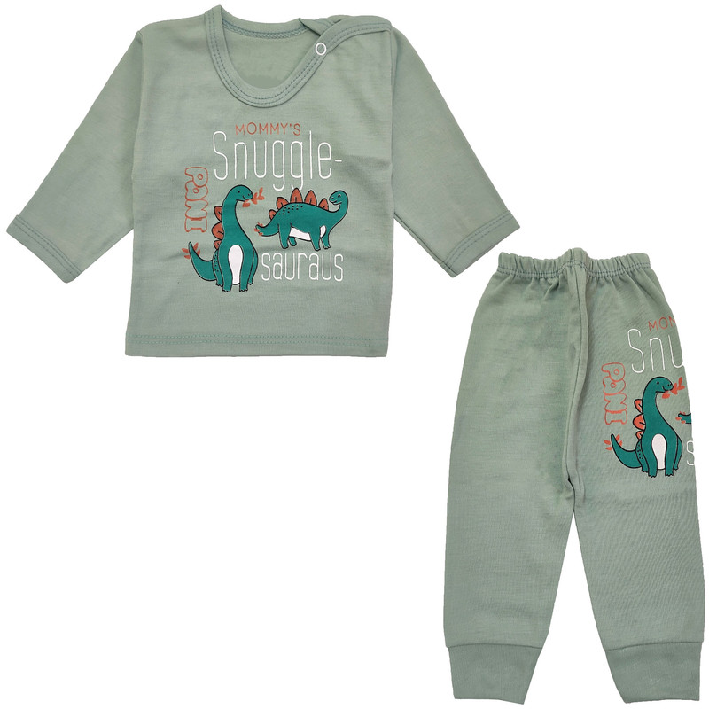 ست تی شرت و شلوار نوزادی مدل دایناسور کد 3792 رنگ سبز سدری 