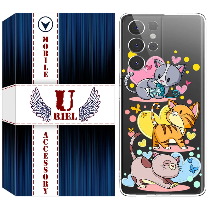 کاور یوریل مدل Clear کد 6 طرح گربه مناسب برای گوشی موبایل سامسونگ Galaxy S21 Ultra