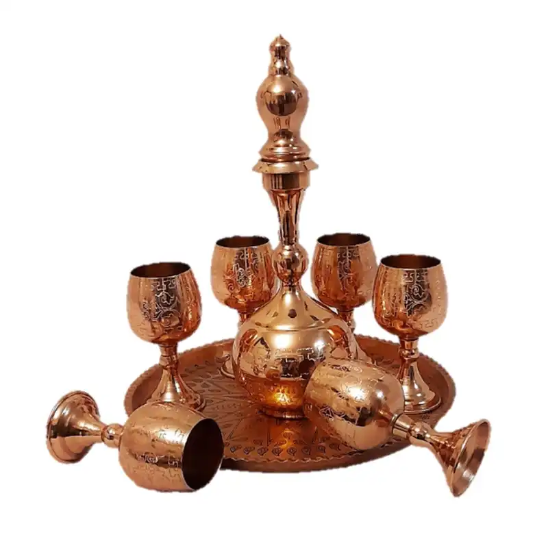 سرویس شربت خوری 8 پارچه مسی مدل طرحدار کد TJS-8