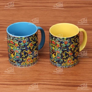 لیوان سفالی آرانیک دسته دار‏ چاپ دیجیتال‏‏‏رنگارنگ‏ طرح ‏کاشی‏ مدل 1002900011