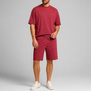 ست تی شرت و شلوارک مردانه مادر مدل ریپل رنگ زرشکی