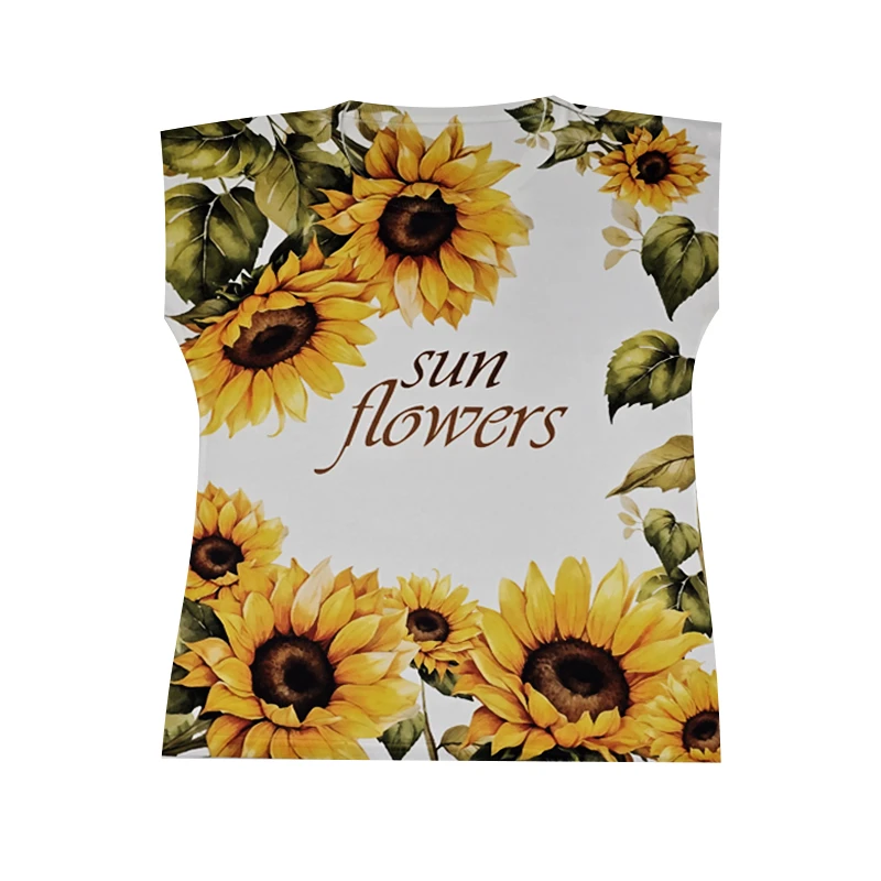 تی‌شرت آستین تا روی شانه زنانه مدل گل آفتابگردان کد ZR