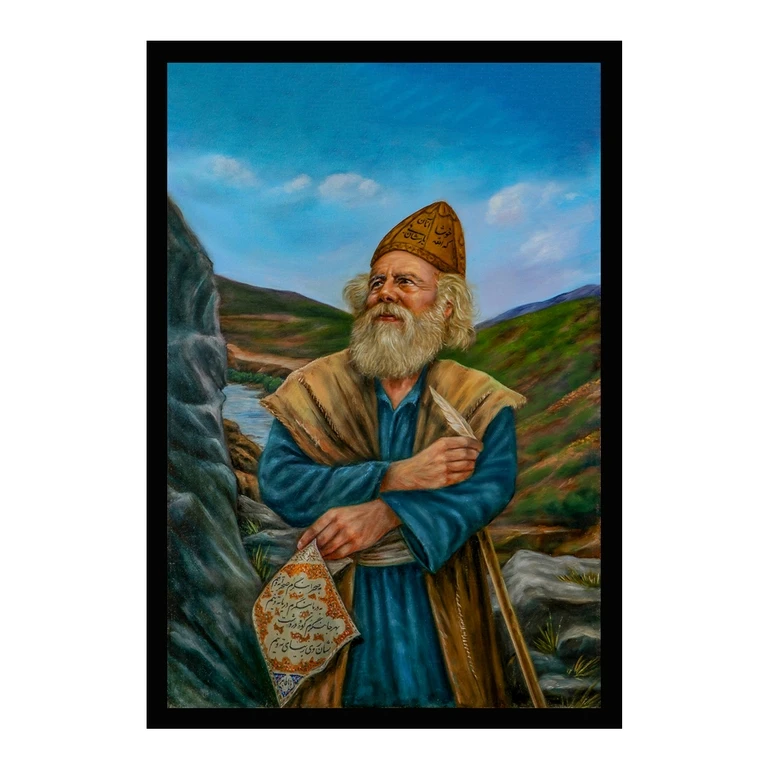 تابلو بکلیت طرح نقاشی رنگ روغن شاعر بابا طاهر عریان مدل B-S10643 فریم مشکی
