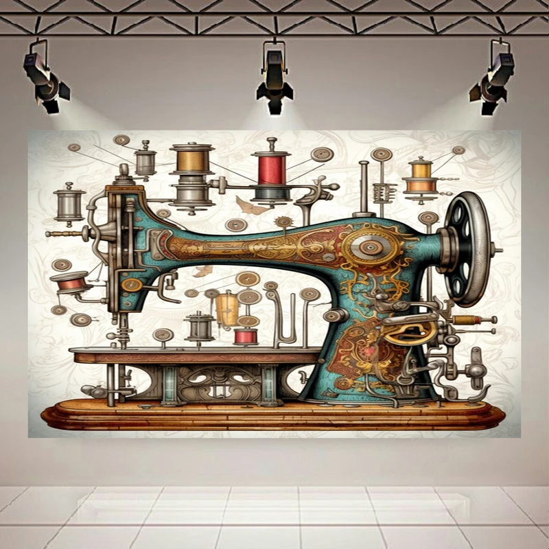 پوستر طرح چرخ خیاطی مدل نخ های مختلف کد PD130356