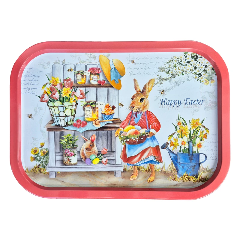سینی بدون دسته مدل فلزی طرح خرگوش سایز 40*28.5 سانتی متر