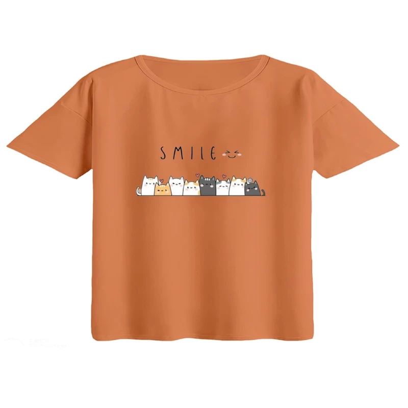 کراپ تی‌شرت آستین کوتاه زنانه مدل دوستان گربه ای