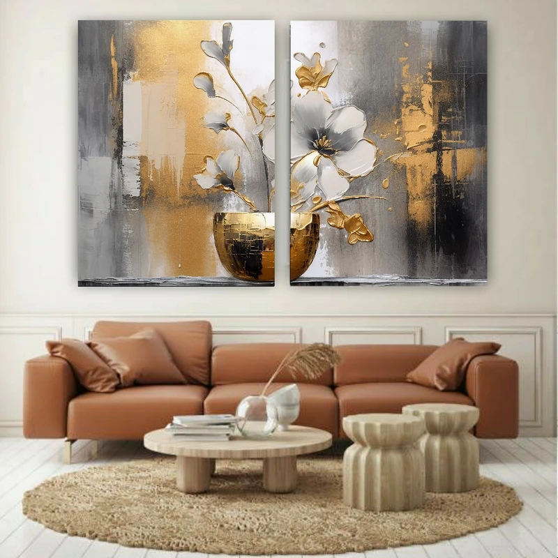 تابلو بوم طرح مخمل گل فانتزی دکوری کد AR303879 مجموعه 2 عددی