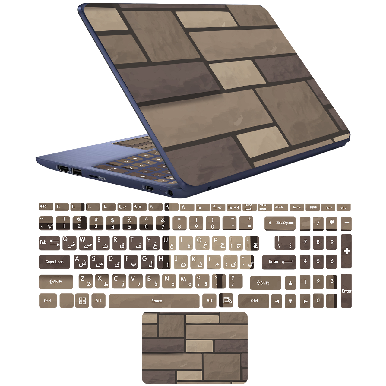 استیکر لپ تاپ مدل stone 09 مناسب برای لپ تاپ 17 اینچی به همراه برچسب حروف فارسی کیبورد