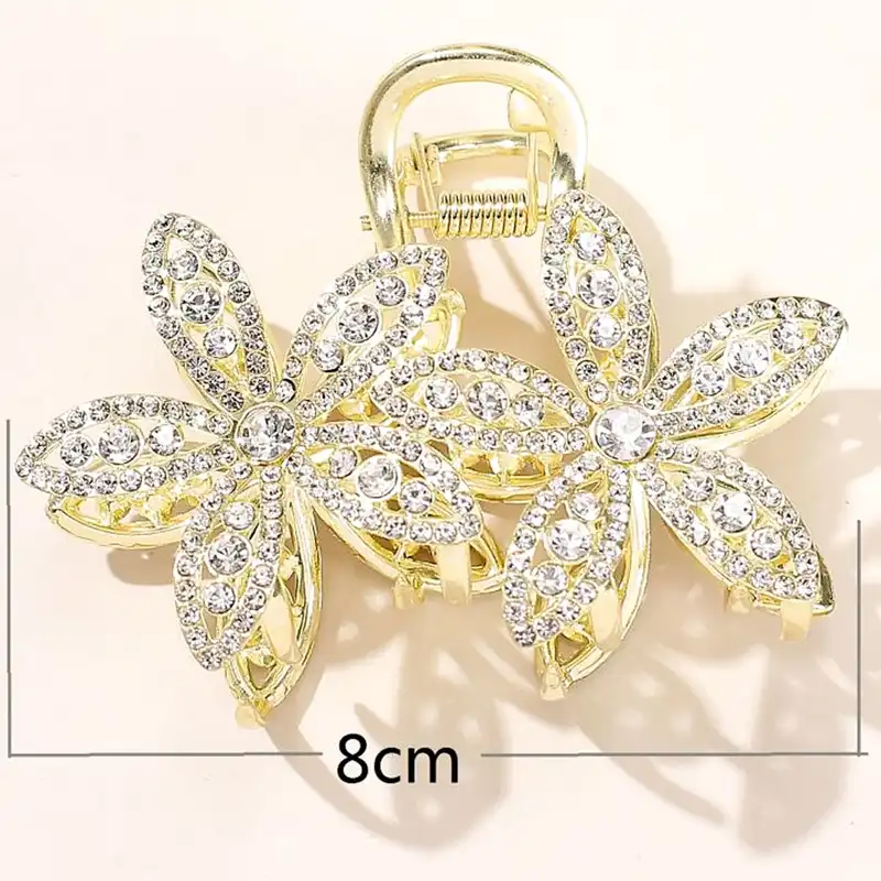 کلیپس مو زنانه مدل آویزدار گل پنج‌پر نگین‌دار کد brg 1885