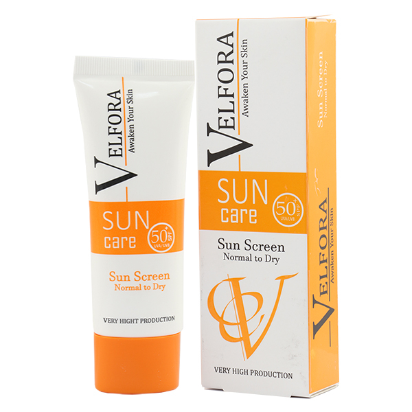 کرم ضد آفتاب بی رنگ ولفورا spf50 مدل 02 مناسب پوست های خشک و معمولی وزن 40 گرم