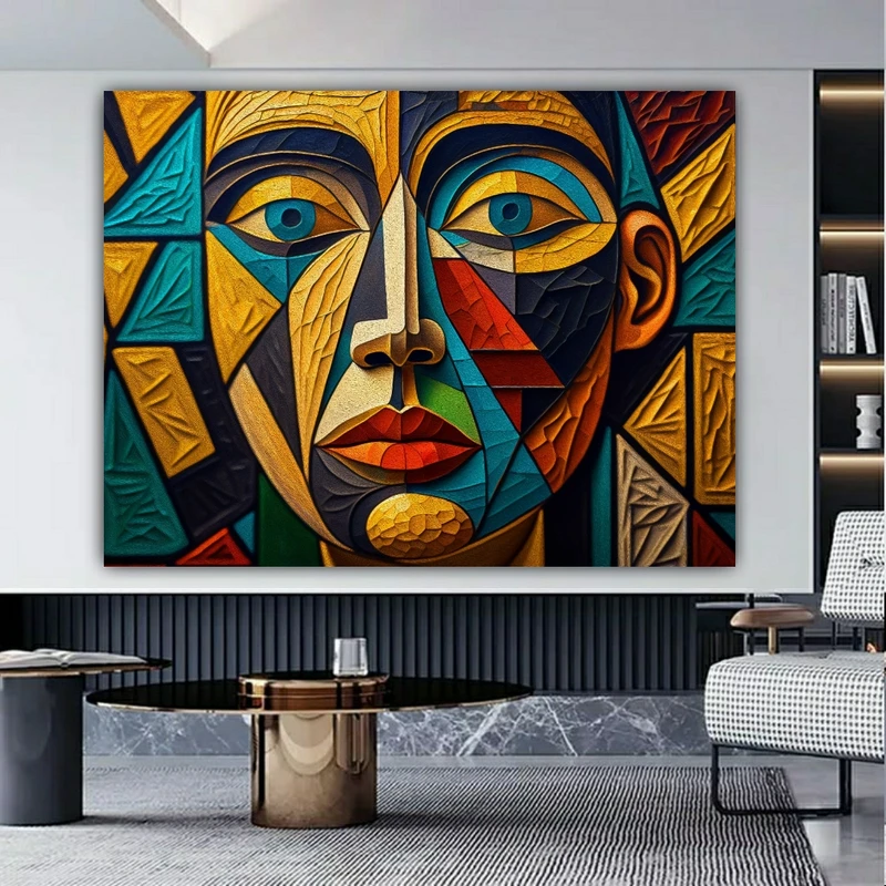 پوستر پارچه ای طرح مخمل  چهره انتزاعی مدل لایه لایه کد PY1024