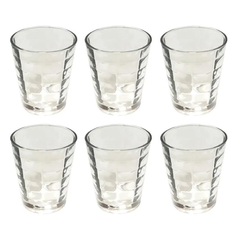 لیوان زنگان گلس مدل ماکائو طرح خشتی بسته 6 عددی