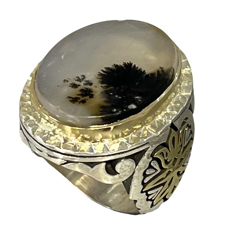 انگشتر نقره مردانه مدل دست ساز سنگ شجر طبیعی انگشتر نقره مردانه مدل دست ساز سنگ شجر طبیعی