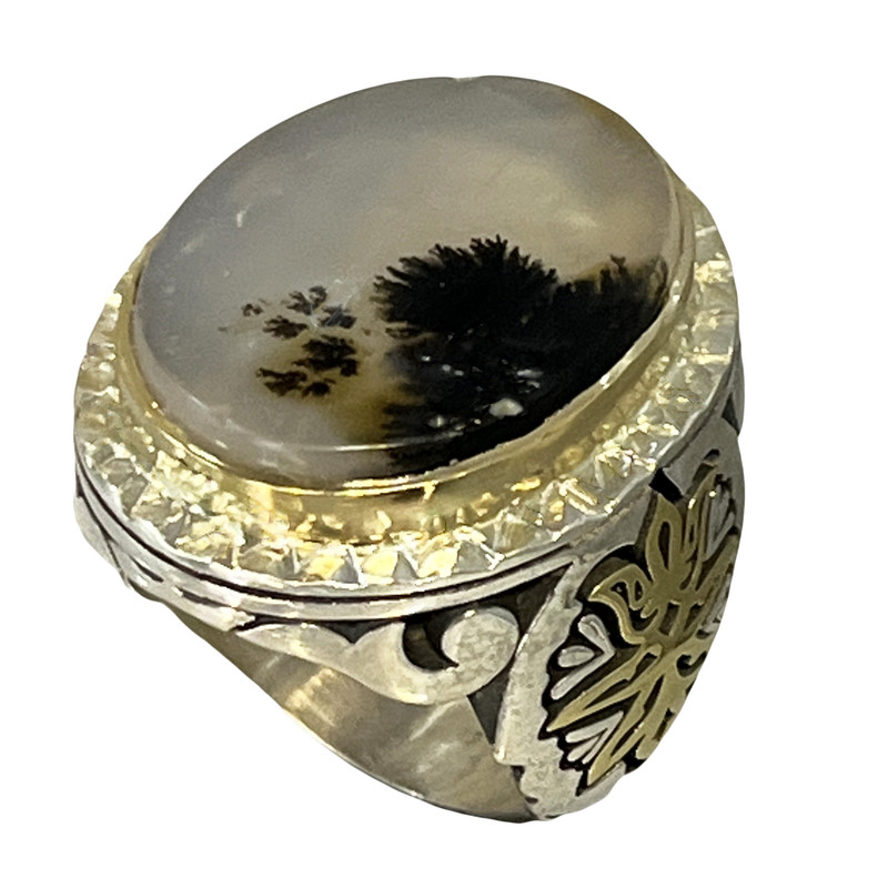 انگشتر نقره مردانه مدل دست ساز سنگ شجر طبیعی انگشتر نقره مردانه مدل دست ساز سنگ شجر طبیعی