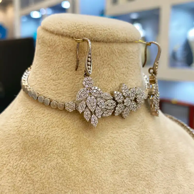 نیم ست نقره زنانه مدل دستساز طرح جواهر کد 326-2