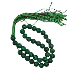 تسبیح نقره جات بافندگان مدل سنگ مالاکیت کد 33